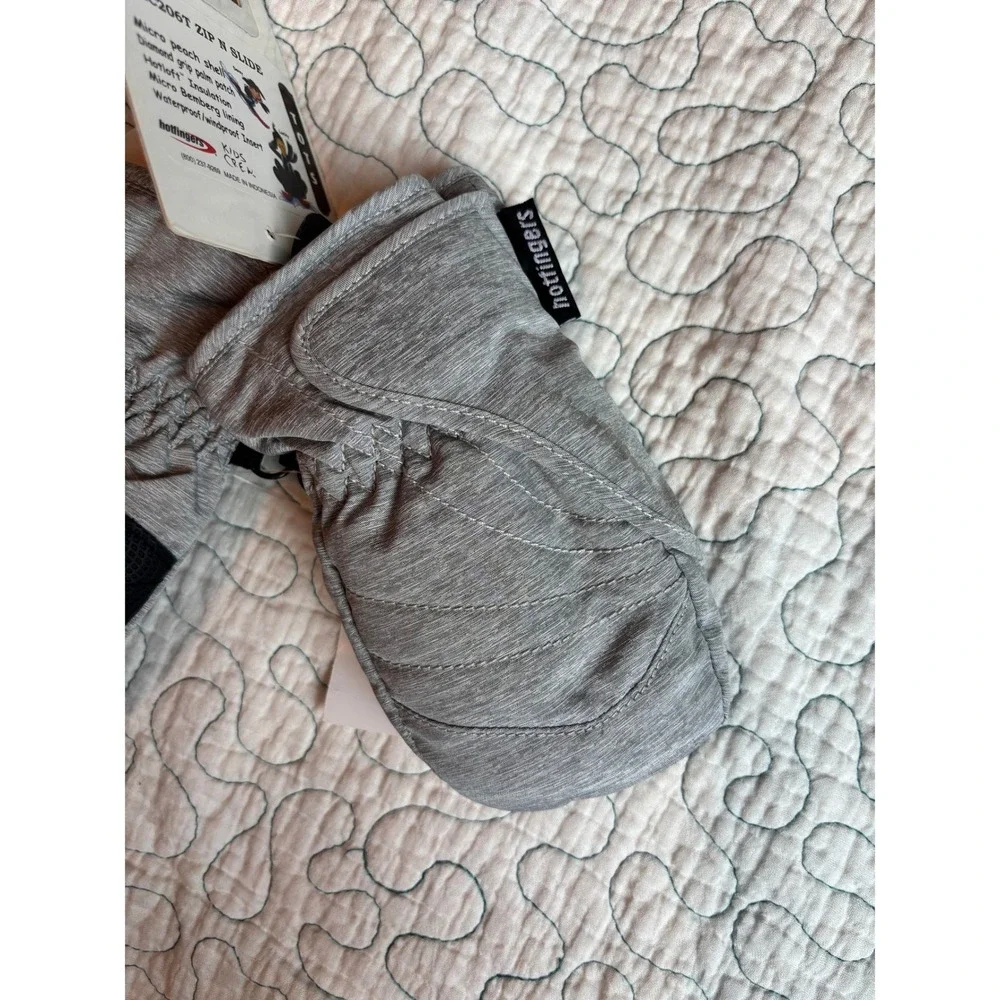 Hotfingers Zip N Slide Toddler Mittens Gray Heather Waterproof Insulated M 3-4